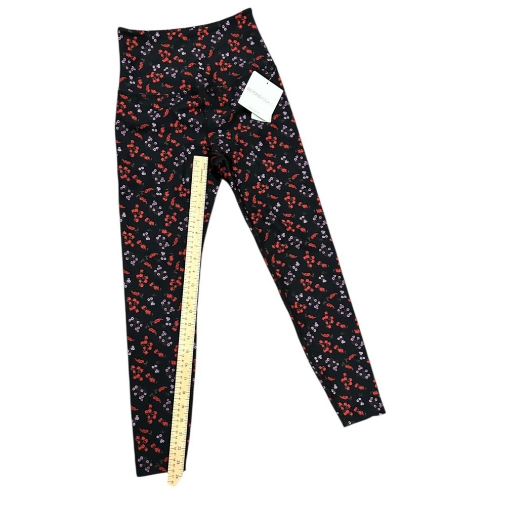 NWT Anthropologie Beyond Yoga High-Rise Midi Leggings Black Red Pull On XS - Picture 6 of 13